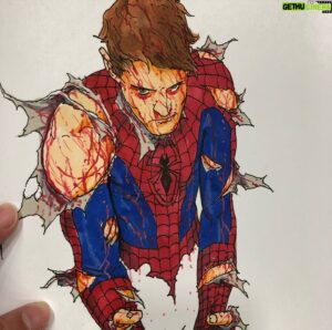 Steve McNiven Instagram - Here’s a battle damaged Spidey commission I put together today at fanexpo Dallas! #commission #fanexpodallas #amazingspiderman #battledamaged #stillstanding #originalcomicart #stevemcniven