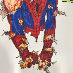 Steve McNiven Instagram - Here’s a battle damaged Spidey commission I put together today at fanexpo Dallas! #commission #fanexpodallas #amazingspiderman #battledamaged #stillstanding #originalcomicart #stevemcniven