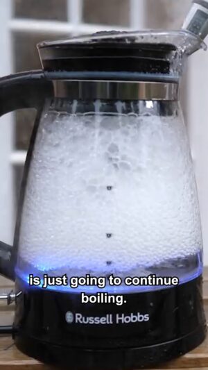 Steve Mould Instagram - Kettle stop when water reaches boiling point, but alcohol's boiling point is lower than water's. Will a kettle full of alcohol therefore stay on forever? #science #scienceexperiment