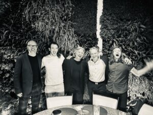 Steve Perry Instagram - These are the creative people who made the Stranger Things / “Separate Ways (Worlds Apart)” remixes happen.

(L to R): Bobby Gum, Adam Finkelstein, Steve Perry, Troy MacCubbin, Bryce Miller

We had our first dinner together last night — What a great time it was!

On behalf of the whole team, 
I’d like to thank The Duffer Brothers for bringing us into the “Stranger Things Hell Fire Club!”
-Steve Perry

Link to check out the remix in bio.

@brycemiller7 @alloytracks @finkeh1 @thedufferbros 
#strangerthings