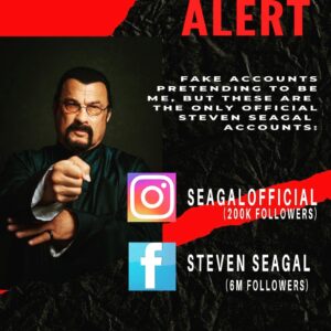 Steven Seagal Instagram - Dear Fans, 
There are some Facebook and Instagram accounts that are pretending to be me. But I only have one account on Facebook and one account on Instagram. Please check the exact spelling of my name "Steven Seagal" on Facebook and note that it has 6M followers, and on Instagram it is @seagalofficial with over 200K followers. 
Love and Blessings,

Steven