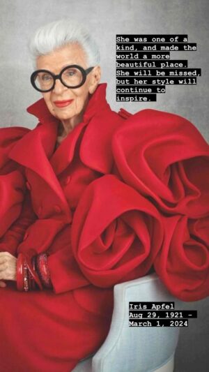 Summer Bellessa Instagram - Iris! We will miss you! Such an inspiration. So warm, and kind, and stylish. There will never be another one like you. #irisapfel #styleicon