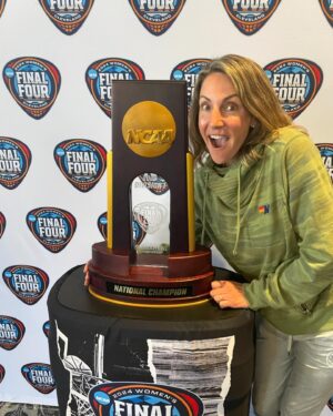 Summer Sanders Instagram - No biggie…just next to the champ trophy and about to head to the most thrilling basketball games of the year! This is amazing. Thank you @ncaa @_womenleaders  for such an inspiring couple of days. What an exciting time to be a fan of sports! 🏀 🏊‍♀️💪🏼