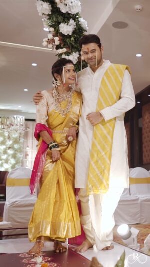 Suruchi Adarkar Instagram - Moments from Our Special Day!🥰✨
.
Thank you @facestoriesbyhiralkale and team for making us look so perfect on our wedding day! You guys are the best!❤️

@chandrakalm_jewellery flaunting your Jewellery was a bliss. It was so beautiful and unique. The nosepin was cherry on the cake!😘 
Piyush’s outfit that you customised was exactly what we wanted! And the way you styled us, no one else could’ve done that. Thank you for being so prompt and helpful throughout this process.❤️

@nishfash_design_studio the delicate work on the blouse just shows how much efforts you put in its making. Thank you so much for the lovely blouse.🥰
.
MUAH by @facestoriesbyhiralkale @nagur_archana @yoggeta_kkashid @_vaishalishinde_77 
Piyush’s Outfit by @vicchi___ 
Jewellery by @chandrakalm_jewellery 
Blouse by @nishfash_design_studio 
Venue: @avismara.celebrations 
Catering: @bendrecaterers 
Decor: @wecorpevents 
Event management & coordination by @n.i.d.s_
Social media & Exclusive PR by @wechitramedia @n.i.d.s_
Shot beautifully by @sevenvowstories 
.
#SuruchiAdarkar #PiyushRanade #PSILoveYou #Wedding #Blessed