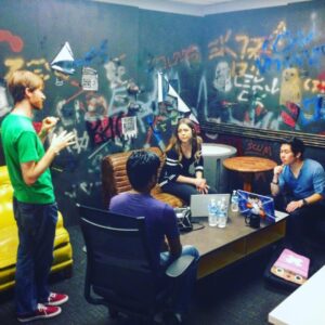 Taliesin Jaffe Instagram - WrIters room hard at work at #GeekandSundry #animegateways @laurmoor @michael_lobster @justrojas