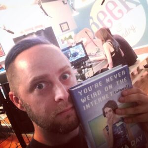 Taliesin Jaffe Instagram - Not weird on the Internet, but awkward backstage at G&S. #weirdselfie