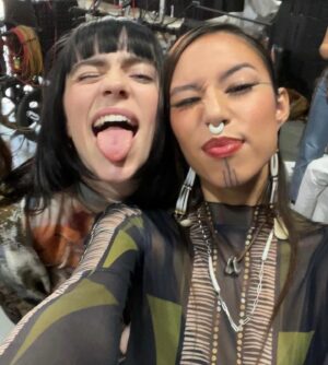 Tania Larsson Instagram - When Gwich’in & Lakota model and activist Quannah Chasinghorse gives her favourite dentalium shell necklace you made to Billie Eillish on a Vogue shoot!! ❤️

 @quannah.rose told me she wanted @billieeilish to have something from us ❤️

Gwich’in adornment as a physical reminder of our history, beauty & culture. A reminder that we need to protect the Arctic!

Make sure to watch the full video on @voguemagazine such inspiring words by all the people featured with Billie on this digital cover shoot.

Quannah is wearing:
-  top by @j.okuma
- a necklace by @ataumbimetals
- layered with a dentalium and silver necklace by me
- earrings by @dentalium_by_d
- septum ring by @ivory_and_oak_

#quannahchasinghorse #voguecover #billieeilish #gwichinadornment #dentalium