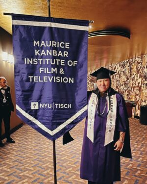 Tania Larsson Instagram - This is my love Razelle Benally graduating from NYU Tisch with her MFA this past month!

I’m extremely proud of her massive accomplishment not only did she survive the pendemic while in graduate school but she also had to work full time in two jobs as a writer on Dark Winds, and a director for the @showtime documentary series Murder in Big Horn while a full time student to be able to graduate.

She was nominated by her faculty with the honour to lead them during the salute ceremony as the banner bearer for the Maurice Kanbar Institute of Film and Television. She was also recognized in the speech of the president of her school during the ceremony and we screamed way too loud in joy when we heard her name out loud!

You can count on your fingers how many Indigenous people have graduated from this prestigious program and I’m so proud of her for honouring her gifts and working so hard for this accomplishment. I would also like to thank the faculty who saw her talents and pushed her to get even better!

Congratulations my love for graduating with the class of 2023 💜💜 #nyutisch #nyuclassof2023