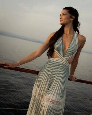 Tara Emad Instagram - Cruising with @cartier in Bodrum a few days ago ♥️

Felfel is now a leetol celebrity 🐾 

Wearing @eliesaabworld 🤍
Styled by @cedrichaddad #styledbyced
And glammed by @kiwarkis 
Mgmt @mad_solutions