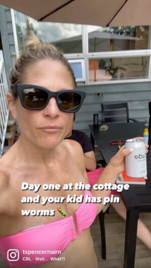 Tara Spencer-Nairn Instagram - Bottoms up everyone! Literally. 🐛🐛🐛 #momlife #blessed #cottage #kidsaregross #notanad #tequila #lotsoftequila