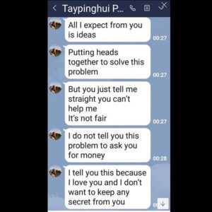 Tay Ping Hui Instagram - For the past months I have been getting so many fans asking me if I messaged them. 
Apparently someone has been opening account after account with different versions of my name and sending private messages to fans in an attempt to get their contact.

The modus operandi is anyways the same. Fella would message a female fan, (always female, terrible you know, so sexist 🤔) chat them up, ask for their number and eventually try to cheat them of their money. 
I have many other screen shots of him in action but a kind fan took him much further and as you can see, it’s totally a scam. 
Tbh I can’t help but feel flattered and insulted at the same time. Flattered because the he thinks that my fans love me so much until they would lose all common sense and obey my every command. Wah, I so powerful meh?

Insulted because he thinks I would be so careless to get myself in such financial problems and am despicable enough to make use of my dear supporters. And worse of all, he is rather clumsy with his sweet nothing, I am much sweeter than that!🤪 So my dear friends, THIS is my ONLY official account. Any other account by any other name is fake. so please do not entertain that bozo. 
Happy Wednesday y’all😘😘😘. 过去几个月，都有好多影迷朋友们问我有没有私信他们。

询问之下，原来是有人多次开启多个以我名字为本的IG户口。私信多人并尝试获取他们的私人细节。

行动方式一成不变，首先私信女影迷们（都是女的，好可恶，竟然性别歧视）跟她们聊开，索取电话号码，然后尝试骗取钱财。

坦白说，真的不知道是开心还是生气。开心因为他竟然认为我的影迷们会对我完完全全地爱得五体投地，对我所说的一切会唯命是从。生气因为他竟然认为我会让自己陷入如此财经困境，并会无耻的跟支持我的影迷朋友们骗取钱财。最可恶的是，这人的甜言蜜语太低俗了，还是我的比较甜🤪

各位朋友。我慎重声明，这是我唯一的IG账号。其他的账号都是假冒的。请不要被那个白痴欺骗哦.
周三快乐！😘😘😘. #taypinghui #郑斌辉 #humpday #wednesday #scam #scammer #fake #sgig