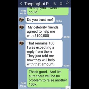 Tay Ping Hui Instagram - For the past months I have been getting so many fans asking me if I messaged them. 
Apparently someone has been opening account after account with different versions of my name and sending private messages to fans in an attempt to get their contact.

The modus operandi is anyways the same. Fella would message a female fan, (always female, terrible you know, so sexist 🤔) chat them up, ask for their number and eventually try to cheat them of their money. 
I have many other screen shots of him in action but a kind fan took him much further and as you can see, it’s totally a scam. 
Tbh I can’t help but feel flattered and insulted at the same time. Flattered because the he thinks that my fans love me so much until they would lose all common sense and obey my every command. Wah, I so powerful meh?

Insulted because he thinks I would be so careless to get myself in such financial problems and am despicable enough to make use of my dear supporters. And worse of all, he is rather clumsy with his sweet nothing, I am much sweeter than that!🤪 So my dear friends, THIS is my ONLY official account. Any other account by any other name is fake. so please do not entertain that bozo. 
Happy Wednesday y’all😘😘😘. 过去几个月，都有好多影迷朋友们问我有没有私信他们。

询问之下，原来是有人多次开启多个以我名字为本的IG户口。私信多人并尝试获取他们的私人细节。

行动方式一成不变，首先私信女影迷们（都是女的，好可恶，竟然性别歧视）跟她们聊开，索取电话号码，然后尝试骗取钱财。

坦白说，真的不知道是开心还是生气。开心因为他竟然认为我的影迷们会对我完完全全地爱得五体投地，对我所说的一切会唯命是从。生气因为他竟然认为我会让自己陷入如此财经困境，并会无耻的跟支持我的影迷朋友们骗取钱财。最可恶的是，这人的甜言蜜语太低俗了，还是我的比较甜🤪

各位朋友。我慎重声明，这是我唯一的IG账号。其他的账号都是假冒的。请不要被那个白痴欺骗哦.
周三快乐！😘😘😘. #taypinghui #郑斌辉 #humpday #wednesday #scam #scammer #fake #sgig