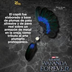 Tenoch Huerta Mejía Instagram - Para las personas curiosas: ¿Qué significa el tocado de plumas que usé durante la Comic-Con? 
Gracias a @hijosdelmaizoficial_mx 🪡

#WAKANDAFOREVER #Marvel #tenochuerta
