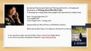 Tess Gerritsen Instagram - Join me at a virtual panel discussion on Tuesday! RSVP for the zoom link!