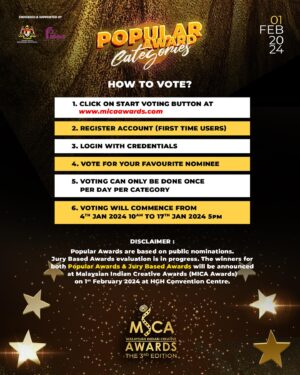 Thasha Krishnakumar Instagram - Announcing the nominees of Most Popular Actress for Malaysian Indian Creative Awards (MICA Awards) 3rd Edition. 

Voting starts tomorrow. Swipe left to find out on how to vote. MICA Awards would like to wish the best for all the nominees.

#micaawards
#mostpopularactress 
#popularawards 
#publicvoting
#publicchoice