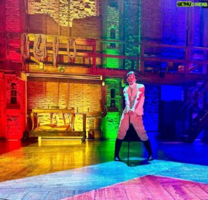 Thayne Jasperson Instagram - 🌈 Pride on @hamiltonmusical stage! 
•
•
#HappyPride #CoupleDaysLateIKnow🤦🏻‍♂️ #SeaburysFreeThoughts #ThisRainbow!… or as @itsjennifergeller says: #ThayneBow! 😆 #RainbowBrite 
Lit by: @revolutionarylightingnyc