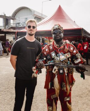 Thomas Brag Instagram - First trip to West Africa 🌍 my 60th country and an enlightening experience as we searched to understand the funerals of Ghana 🇬🇭 

Complex, filled with grief but also dance, music and celebration my friend Svenja from @storiesmatter told me a year ago about the “happiest funerals in the world”. One year later we arrived to find their story.

Within a day we ended up in a Royal Funeral of a “Queen Mother”. I felt welcomed despite the sensitive circumstances and sensed a genuine desire to connect from so many locals. Many asking if we could stay friends.

The first picture is with a local Chief named Moro. At first I was intimidated from far away by the leader energy he was commanding. I eventually went up to shake his hand and he turned out to be immensely kind and eager to tell me about his culture. We spoke for about 30 minutes and danced.

Grateful that the stories continue to find us and to be given the ability to do what I do.

As we approach the end of 2022 and the thought of turning 30 next year is very much present in my mind, I’ve felt myself sinking more and more into a reflective headspace. Many lessons to digest, deeply transformative moments to absorb and a new decade to define.

But for now, a few more adventures left for 2022. Towards Central Africa we go… Can you guess which country? 🤲

📸 by @storiesmatter