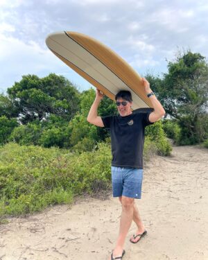 Thomas Gibson Instagram - still on strike, but channeling The Great Kanaka 😂THANK YOU @toesonthenose 🌊 Use TG15 to save some dough 🏄‍♂️
#sagaftrastrong 
#psychobeachparty