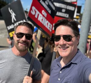 Thomas Gibson Instagram - Walking the line with scribe extraordinaire Andrew Wilder  #sagaftrastrong #wgastrong #unionstrong 🪧👊✊