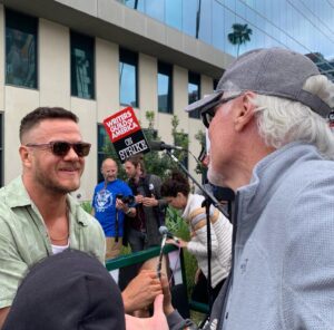 Thomas Ian Griffith Instagram - Dan Reynolds showed up on the picket line today and played an acoustic set. Awesome! #wgastrong