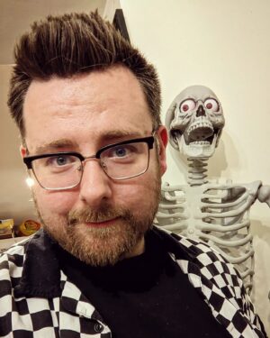 Thomas Ridgewell Instagram - He's right behind me, isn't he? Kicked off October by adding some ping pong ball eyes to my prop skeleton. Hoping to activate the 'Mars Attacks' fear center of trick or treaters' brains.
