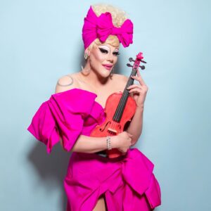 Thorgy Thor Instagram - Violin Barbie. #barbie  Photo by @santiagraphy — Dress by @realdominocouture — Violin by @palutherie 💕💕💕 @barbiethemovie @barbie @barbiestyle