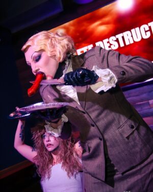 Throb Zombie Instagram - I love feeding my friends. 🌭🪽🍽️
.
.
An honor to be castrated angel for my sister @completedestruction any night of the week, but especially on Tuesdays at @stablepvd 
.
📸 @rywelchy 
.
#drag #horrordrag #dragking #dragqueen #dragmonster