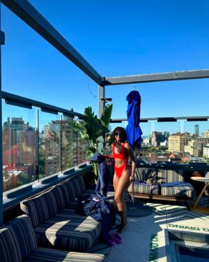 Thuso Mbedu Instagram - 🎶 Everything is everything / What is meant to be, will be /After winter, must come spring / Change, it comes eventually🎶

These are my neither here nor there moments. 

Blue shirt and shorts from @reformation 

I really love the @goodamerican swimsuit. Problem is that I took a picture AFTER jumping out the pool and you can see how cold I was🤣😂🤣 I have a picture which I don’t look freezing but all that cold energy was transferred to my toes and the South Africans are MERCILESS with people’s toes so I will NOT be playing myself like that. No ma’am!😭🤣😂🤣
