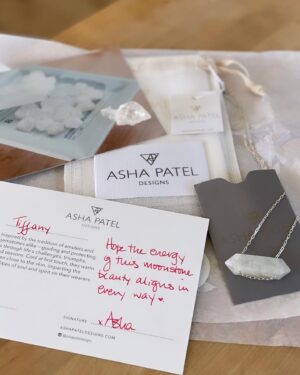 Tiffany Lonsdale Instagram - When you open your post and there is the most beautiful moonstone gift from @ashapateldesigns 💎💎💎 Thank you Asha for the loveliest necklace - I’m so touched by this gift - which pairs perfectly with my labradorite from @jenpastiloff 🤍  
 
Asha's pieces are delectable and make the perfect gift for a loved one (or yourself!). I love my necklaces and supporting small businesses ✨
