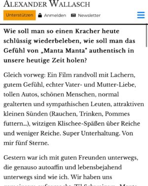Til Schweiger Instagram - Ich bin überwältigt!! Vielen Dank an alle! Wahnsinn das ihr den Film so feiert😍❤️ Auch eine mega geile Kritik von Alexander Wallasch! https://www.alexander-wallasch.de/gastbeitraege/er-ist-zurueck-manta-manta-2-von-und-mit-til-schweiger Danke! 💪🥰