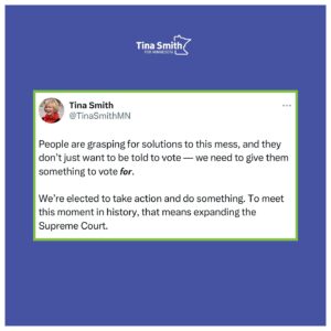 Tina Smith Instagram - People are grasping for solutions to this mess, and they don’t just want to be told to vote — we need to give them something to vote 𝙛𝙤𝙧. We’re elected to take action and do something. To meet this moment in history, that means expanding the Supreme Court.