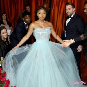 Tinisha Meeks Instagram - My, oh my! This is what we all wait for to show up when scrolling through social media, right? 

Halle Bailey has been proving that she's a princess in every way. 

The Little Mermaid star continues to flex her charm in jaw-dropping form with this elegant blue dress matched with her gorgeous hair styled by me! ✨❤️ 

#oscars2023 #hallebailey #thelittlemermaidlive #thelittlemermaid #sparklehairimports #hairstyledbyme #hollywood