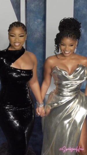 Tinisha Meeks Instagram - Halle and Chloe were spotted at the Vanity Fair Oscars party together, looking chic and sophisticated as always. ✨❤️ 

#Vanityfair #Oscars #hallebailey #thelittlemermaid2023 #thelittlemermaid #sparklehairimports #hairstyledbyme #hollywood