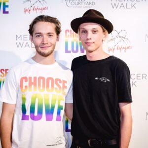 Toby Regbo Instagram - Me and mr @bowerjamie at the opening of the new #chooselove shop last night. For #pride2018 @helprefugeesuk are joining forces with Say It Loud who provide support for LGBT refugees and asylum seekers. I’ll be in the shop on Monday helping out and selling these lovely tees. You can also get yours today on @asos. All profits raised are heading straight to a wonderful cause! The shop address is 9 Mercer Street. Photo credit @rickydarkophotography photography
