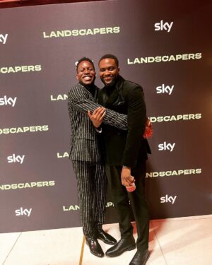 Toheeb Jimoh Instagram - The Landscapers premier was AMAZING!! Got to watch my boy @_dipoola stand side by side with some of the industrys best and kill it - Couldn't be prouder of my bro 🖤

Shout out @dailypaper for the look 💫💫
Styled by: @ysmnsabri & @romel.doyle 🥰🥰

@sisterglobal #landscapers