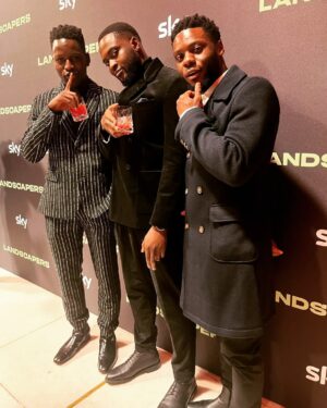 Toheeb Jimoh Instagram - The Landscapers premier was AMAZING!! Got to watch my boy @_dipoola stand side by side with some of the industrys best and kill it - Couldn't be prouder of my bro 🖤

Shout out @dailypaper for the look 💫💫
Styled by: @ysmnsabri & @romel.doyle 🥰🥰

@sisterglobal #landscapers