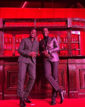 Toheeb Jimoh Instagram - The Landscapers premier was AMAZING!! Got to watch my boy @_dipoola stand side by side with some of the industrys best and kill it - Couldn't be prouder of my bro 🖤

Shout out @dailypaper for the look 💫💫
Styled by: @ysmnsabri & @romel.doyle 🥰🥰

@sisterglobal #landscapers