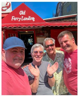Tom Bergeron Instagram - Always a pleasure chowing down (& downing Jimmy Juices) at the @oldferrylanding, particularly when it supports @morningbuzznh’s annual “Lend a Helping Can” charity fundraiser. Thanks to Jack & @richpics19 for donating the feast to the high bidders, yours truly @ the whole Buzz team 👏🏼