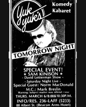 Tom Green Instagram - When Sam Kinison played @yukyuksottawa with @therealnormmacdonald opening - I remember the old Beacon Arms Hotel basement club back in the 80’s - That’s where I first experienced live standup comedy - when I was in high school - time flies!  Thank you @yukyukscomedy for the many years of laughs!  @markbreslin1 @howardwagman