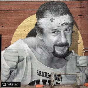 Tom Laughlin Instagram - Amarillo hero and arguably one of the best, if not THE best, professional wrestlers that ever lived, Terry Funk. @thedirtyfunker for @hoodoomural festival. Thanks @malcolm_byers and Andrew for the invite and hospitality. 
.
“What is hardcore? Hardcore is not just being hardcore, hardcore is going in the ring and giving 100% of yourself. Hardcore is great fans.”-TF
.
.