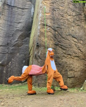 Tom Randall Instagram - Another successful Wide Boyz, Masters Edge birthday outing 👌🎂

Tom - When Pete and I started doing the Masters Edge fancy dress days for our joint birthday “climbe-bration” over a decade ago we always had the back of our minds that a true partnership ascent could be possible. One where no longer is the bond just the material link between rope, belay plate and harness. It had to be a true connection of human partnership in a joined body. Yesterday, that dream was achieved. No horses were (that) hurt.

Pete - The idea of a joint costume for our Masters Edge birthday celebration had been floating around for a few years, but I got inspired again after seeing some of our old skits by @gui_takesphotos @cameraman_pete and @darkskymedia 
Well into its second decade of doing this climb each year...yesterday The Pantomime Horse arrived. Absolute comedy day trotting around in this thing yesterday trying to get up stuff.
Thanks @cameraman_pete for capturing the madness. This footage/video is bound to become a modern classic...

#horse #horselife