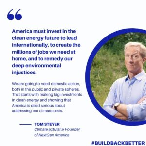 Tom Steyer Instagram - Democrats in Congress & @POTUS passed the American Rescue Plan, bringing much-needed relief to millions.

Next: Rebuilding our economy with bold investments in infrastructure to create millions of good-paying clean energy jobs. #BuildBackBetter

Learn more at thegreatamericanbuild.com