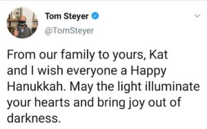 Tom Steyer Instagram - Happy Hanukkah