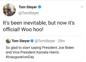 Tom Steyer Instagram - Finally official.