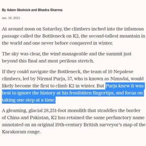 Tom Steyer Instagram - As a (very) amateur climber, this recent article about Nepalese climbers who reached the summit of K2 in winter for the first relates a story of epic athletic achievement. Wow, these guys are truly inspirational and amazing!

Read the story at: https://www.nytimes.com/2021/01/19/sports/summit-k2-nepalese-sherpas.html