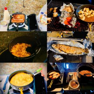 Tommy Instagram - とみソロキャンプ飯👨‍🌾 #キャンプ
#キャンプ飯 
#ホットサンド
#ホンビノスガイの網焼き
#帆立のバター焼き
#ホルモン
#スパニッシュオムレツ
#グラタン
#大イワナのホイル焼き
#ぎゅうほほにくの赤ワイン煮