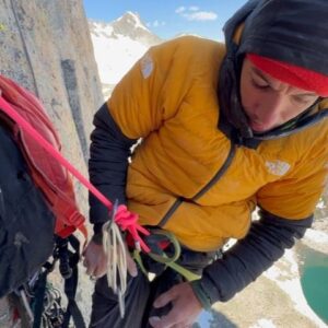 Tommy Caldwell Instagram - We persevered through some frigid temps on our first climb of the trip, a route up the central part of Mount Hooker called All Hooked Up. The climb was established over the last couple years by our good friends @Jessie Huey and @Matt Segal. MT Hooker was the first grade 6 to be climbed outside of Yosemite and the route itself is spectacular! 

Despite the caloric magnitude of our days team morale is high. All the little aches and pains (including my still healing Achilles) that I started the trip with seem to be resolving themselves. For me, this trip is a bit of a curiosity to see if we can make a journey starting from my home feel like a proper  expedition experience that normally takes flying around the world. We want an experience that brings us outside of our comfort zone, makes us question societal norms, and hopefully brings us closer to people and the Earth. 

The most moving part of the trip so far was finding a Hayden Kennedy Memorial Journal stashed under a Boulder. I miss you so much Hayden! 

📸 me and @taylor._shaffer