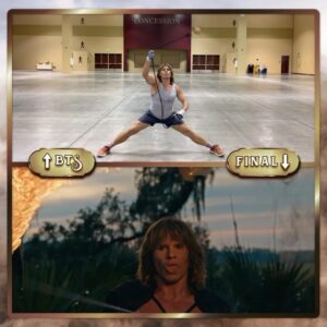 Tony Cavalero Instagram - From fiery mishaps to heavenly perseverance! 🔥✨ Here's a tiny BTS taste of my fire-dance journey of determination as I battled through countless practice seshies, so many palm blisters, and a few face blasts from the metal dummy ball! 😈 Special thanks to our rad stunt coordinator @corydemeyers and especially @_fireviking for burning it up!🕺🔥 also shout outs to my dance instructor from when I was 5 for teaching me the "rodeo" and the "split   peek" and to @anniecavalero for not calling the cops on the meathead playing with his dangerous rope ball in the backyard ☄️ #PracticeMakesPerfect #DivineDance #firedance #therighteousgemstones