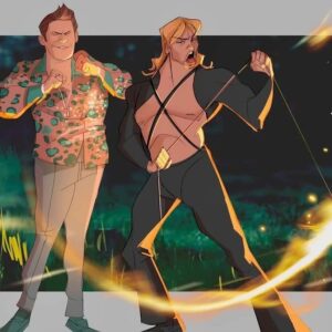 Tony Cavalero Instagram - 🔥Blessed by the fire-dance gods and baptized by sausage dip. Praise the artistic talents of @parkinart 🖼️✨ Keefe and Kelvin offer heartfelt thanks for this divine artwork that celebrates @therighteousgemstones 🙏 #fanartfriday