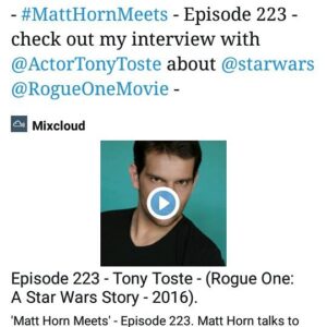 Tony Toste Instagram - https://m.mixcloud.com/MattHornMeets/episode-223-tony-toste-rogue-one-a-star-wars-story-2016/